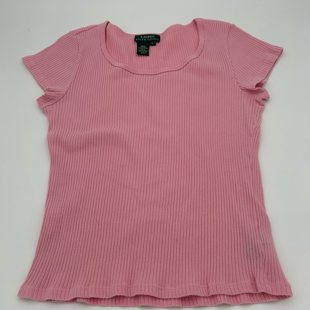 Ralph Lauren Pink Ribbed Short Sleeve Tee